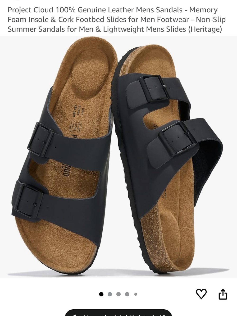 Project Cloud Men's Black Dual-Buckle Leather Sandals
